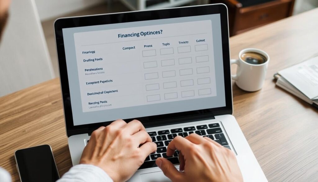 Imagem de uma pessoa comparando diferentes opções de financiamento em um notebook
